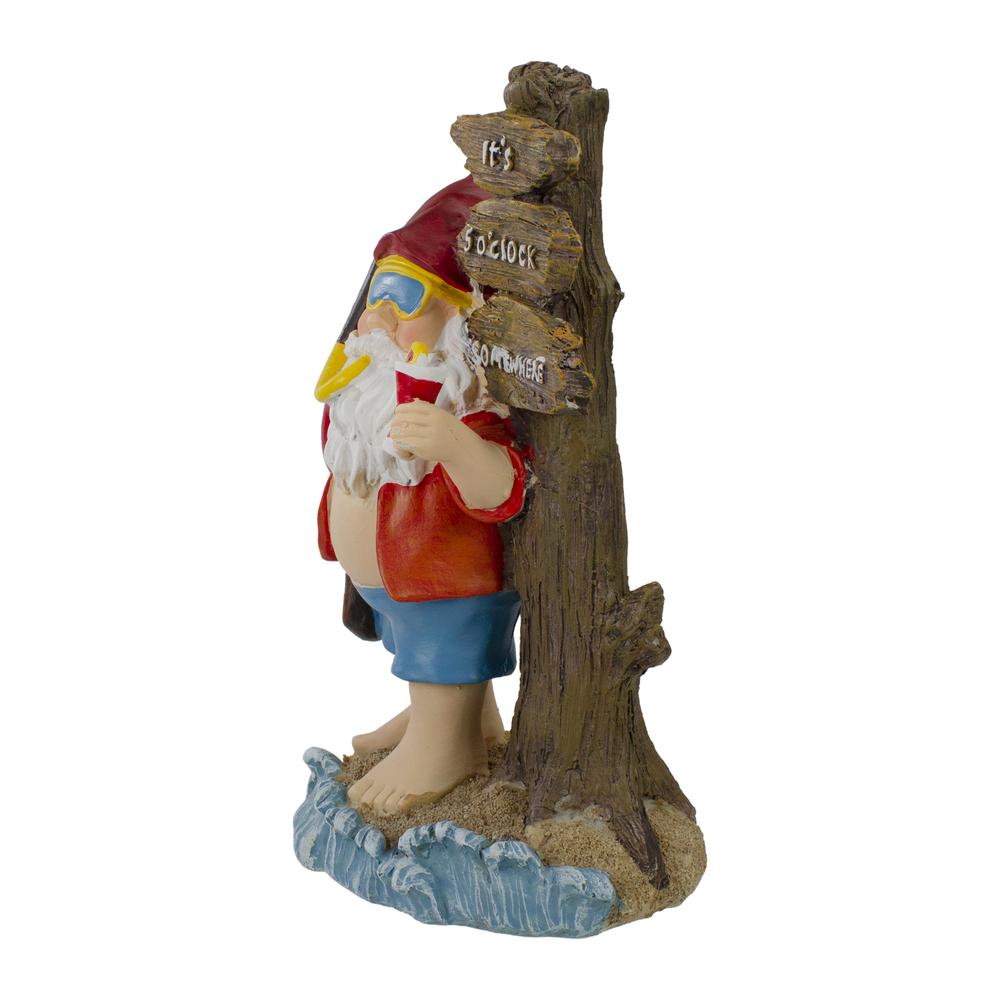 10.5" Red and Blue Beach Gnome Outdoor Garden Statue. Picture 5