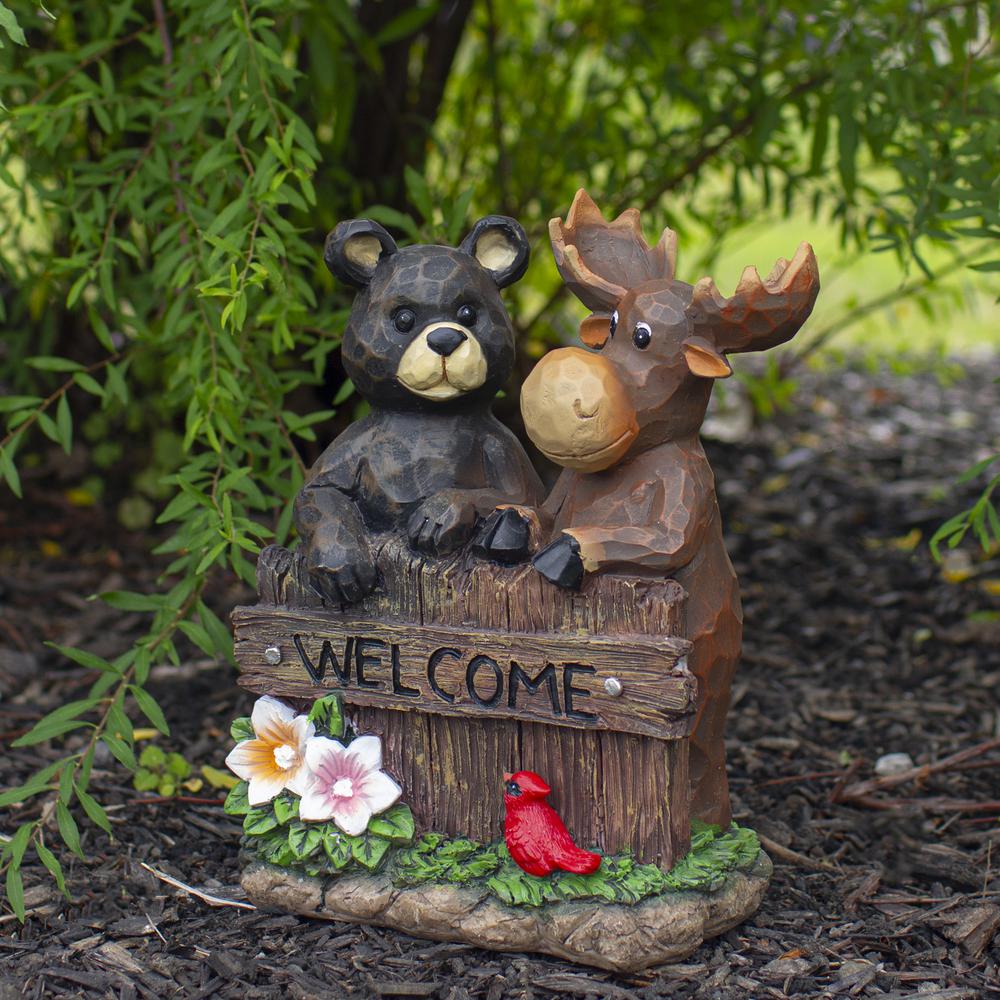 9.5" Black Bear and Moose Outdoor Garden "Welcome" Sign. Picture 2