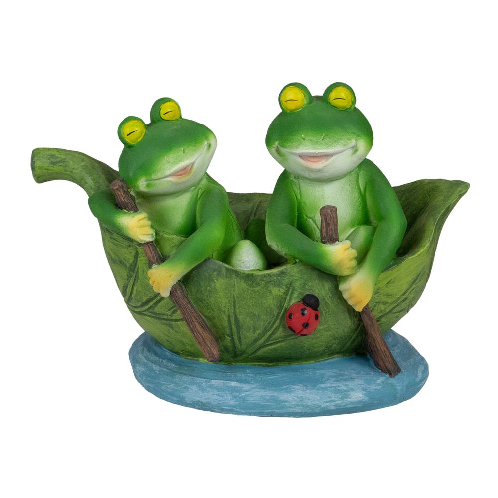 10" Green Frogs in a Lily Pad Outdoor Garden Statue. Picture 1