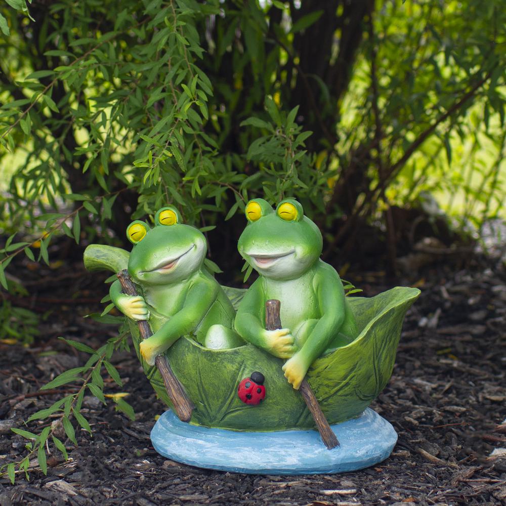 10" Green Frogs in a Lily Pad Outdoor Garden Statue. Picture 2