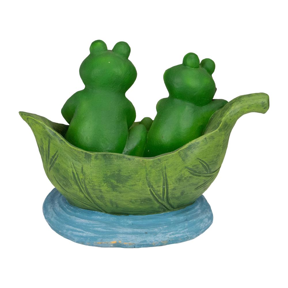 10" Green Frogs in a Lily Pad Outdoor Garden Statue. Picture 4