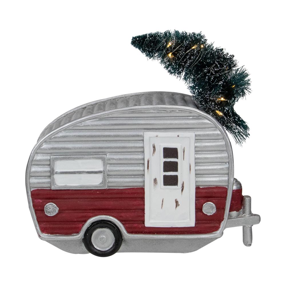 8.5" LED Lighted Camper with Pine Bough Christmas Decoration. Picture 1