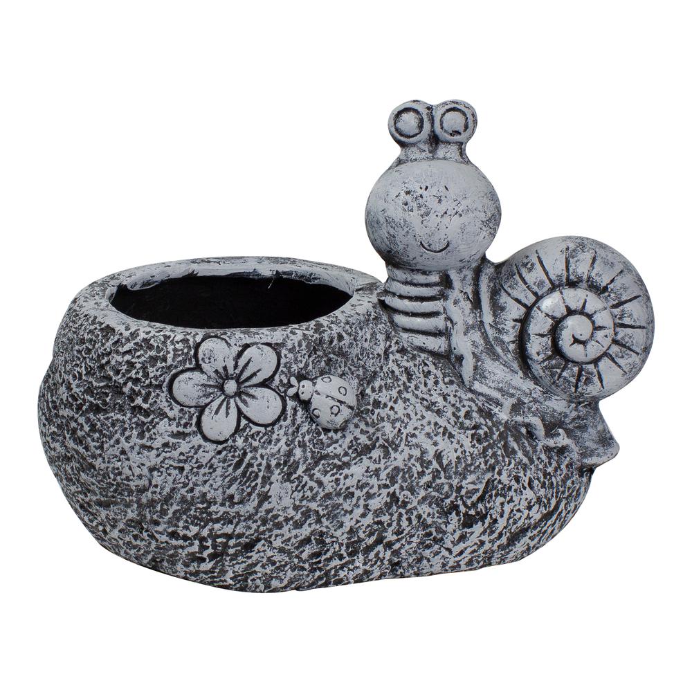 15.5" Gray Snail  Flower  and Ladybug Outdoor Garden Planter. Picture 1