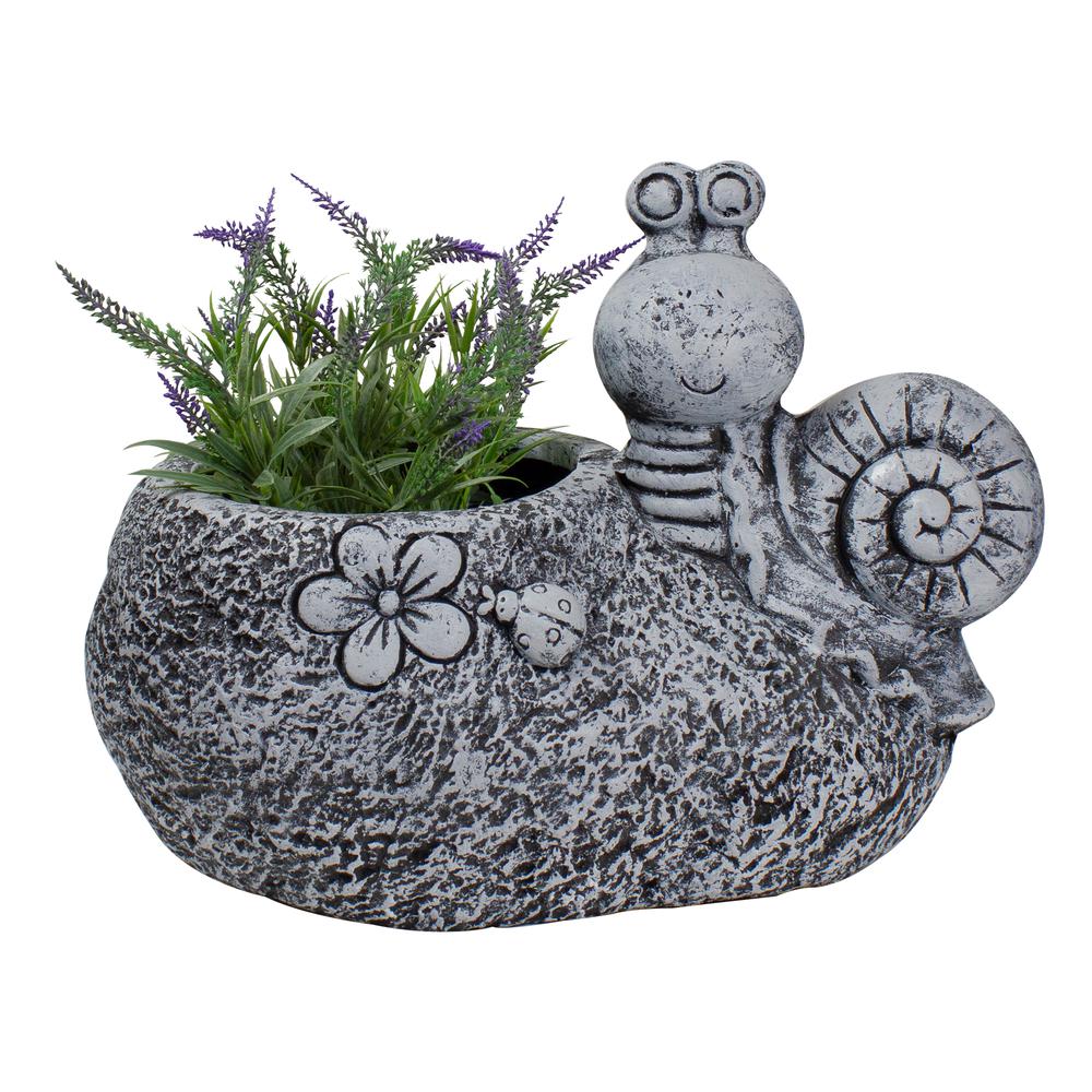 15.5" Gray Snail  Flower  and Ladybug Outdoor Garden Planter. Picture 3