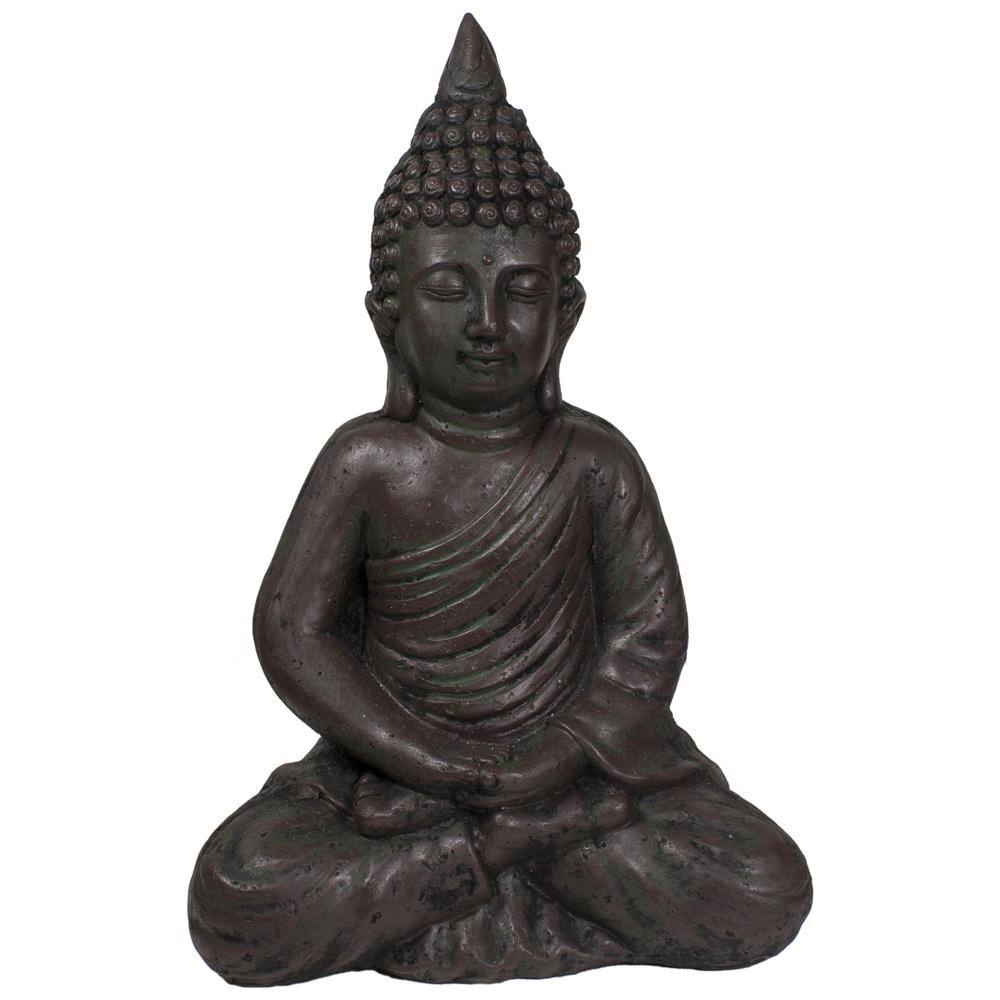 17.5" Dark Brown Meditating Buddha Outdoor Garden Statue. Picture 1