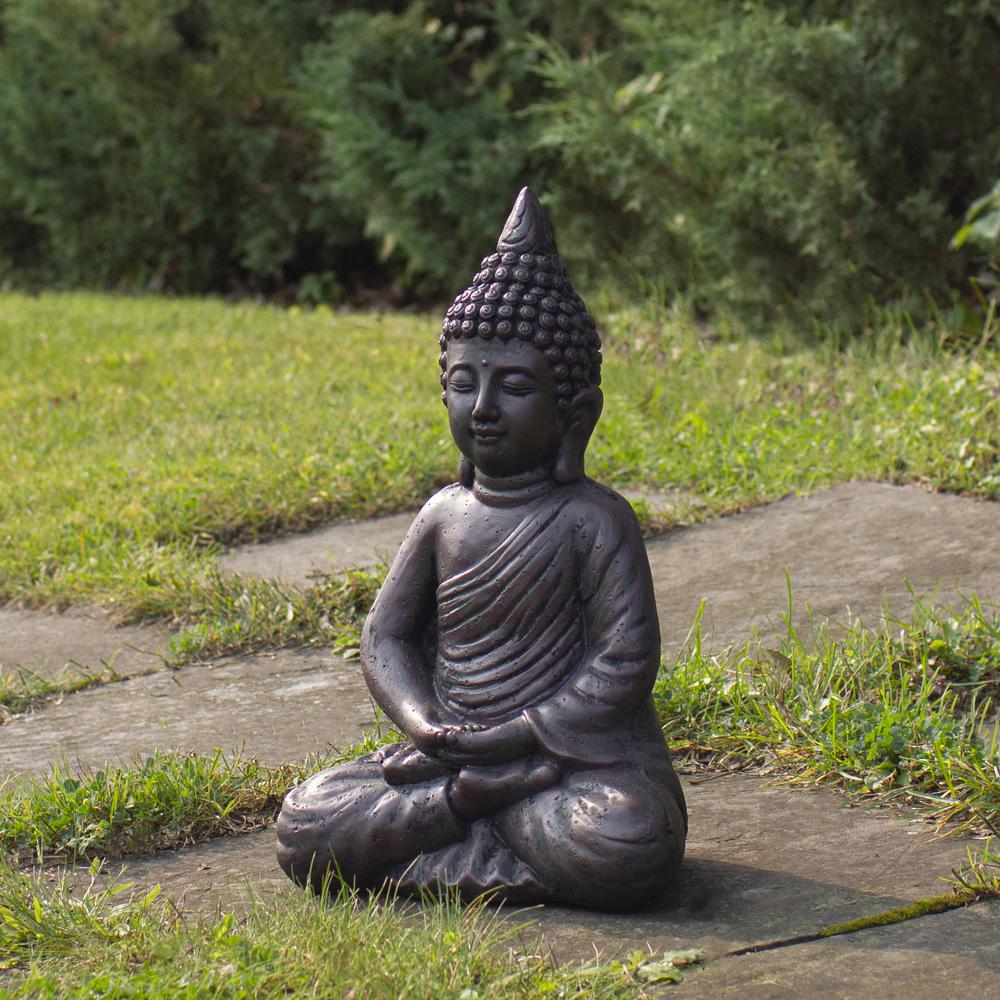 17.5" Dark Brown Meditating Buddha Outdoor Garden Statue. Picture 2