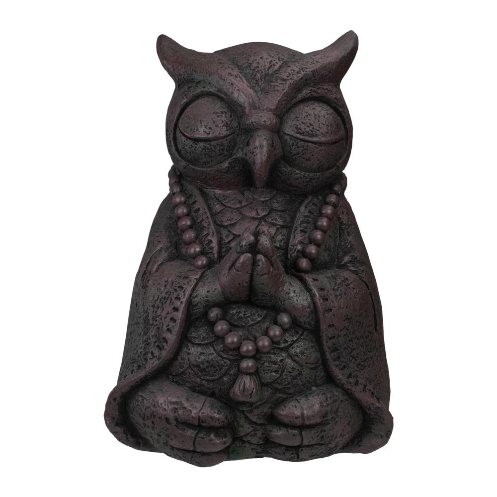 17" Dark Gray Meditating Buddha Owl Outdoor Garden Statue. Picture 1