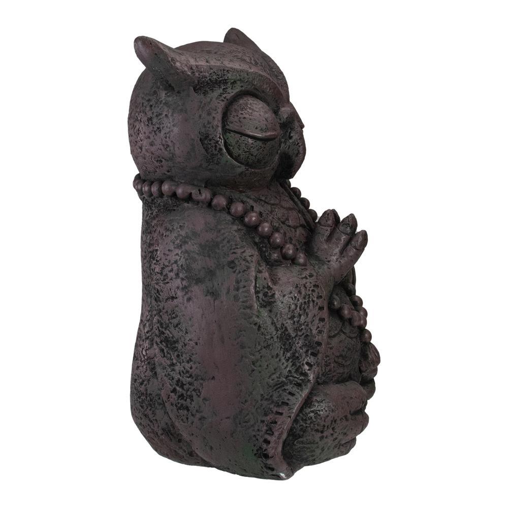 17" Dark Gray Meditating Buddha Owl Outdoor Garden Statue. Picture 5