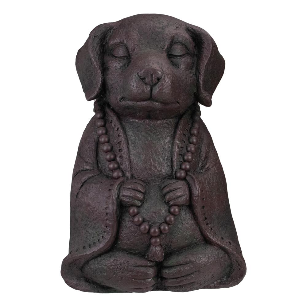 17" Dark Gray Meditating Buddha Dog Outdoor Garden Statue. Picture 1