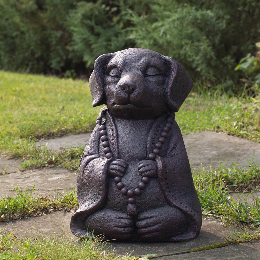 17" Dark Gray Meditating Buddha Dog Outdoor Garden Statue. Picture 5
