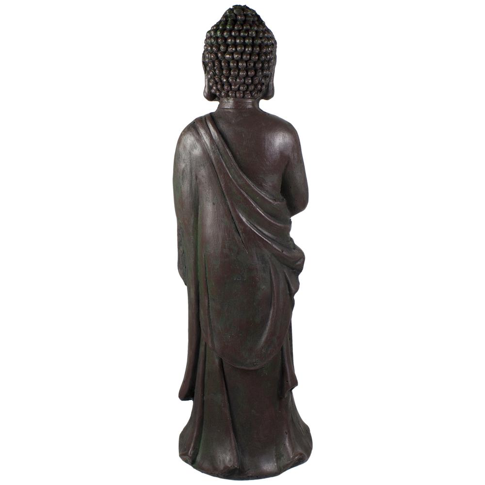 19.5" Gray Standing Buddha with Lotus Outdoor Garden Statue. Picture 4