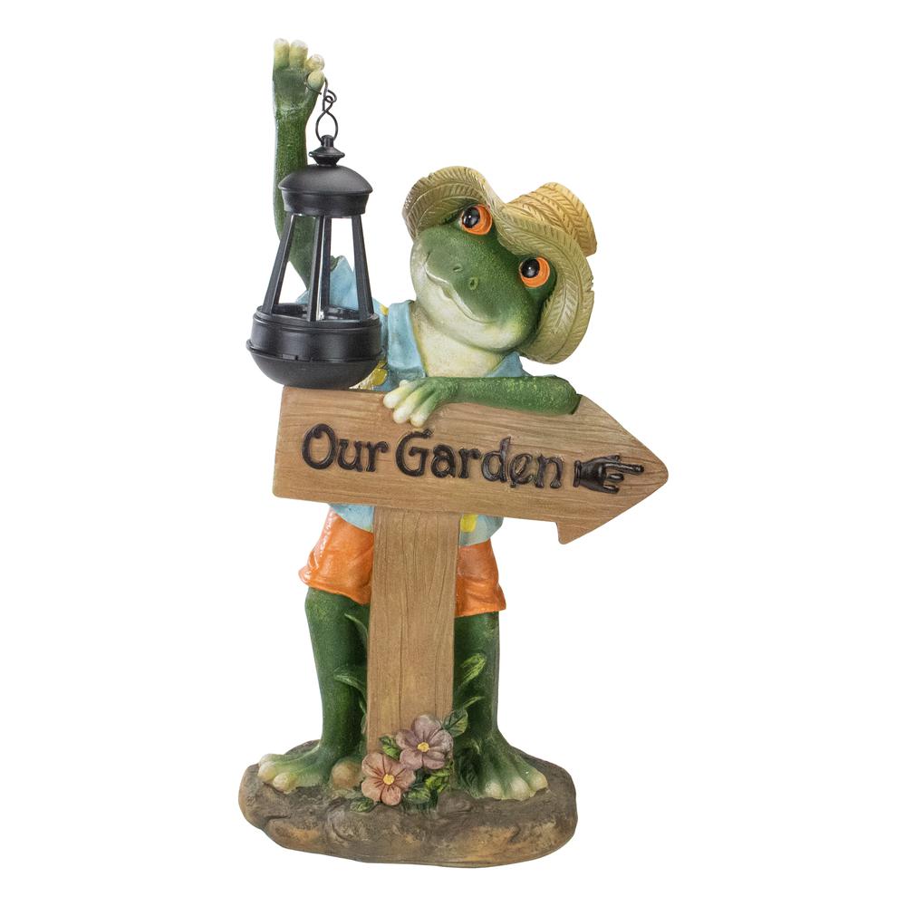 18-Inch Country Frog with Lantern Outdoor Garden Statue. Picture 1