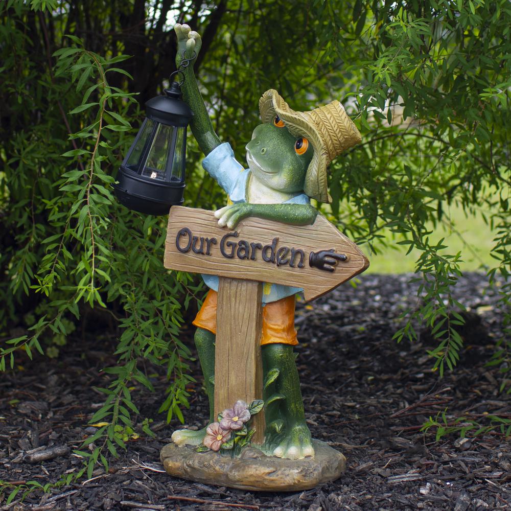 18-Inch Country Frog with Lantern Outdoor Garden Statue. Picture 2