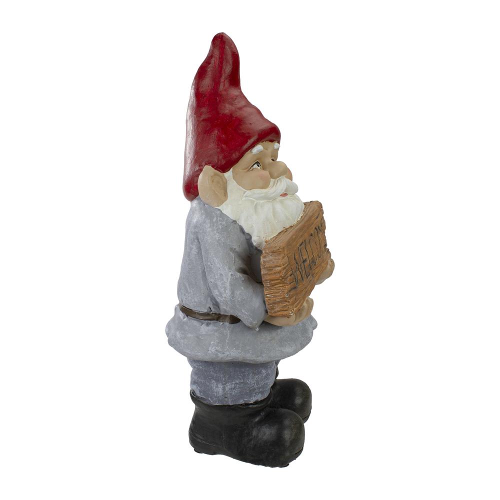 17" Gnome with Welcome Sign Outdoor Garden Statue. Picture 3