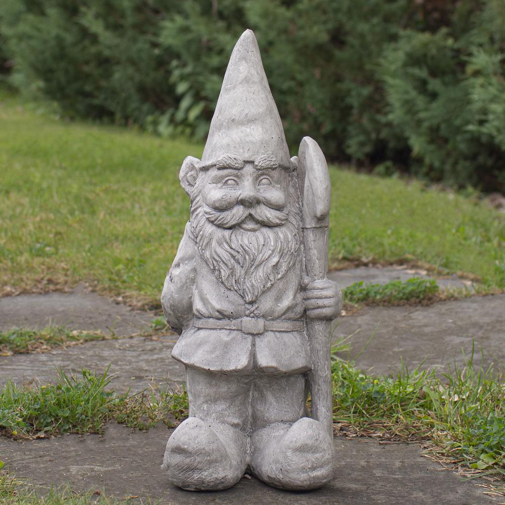 18.5" Gray Gardener Gnome with Shovel Outdoor Garden Statue. Picture 2