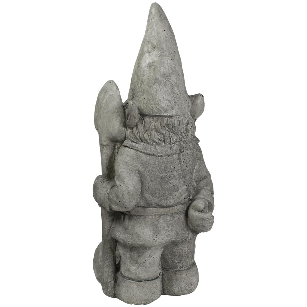 18.5" Gray Gardener Gnome with Shovel Outdoor Garden Statue. Picture 4