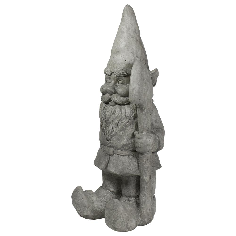 18.5" Gray Gardener Gnome with Shovel Outdoor Garden Statue. Picture 5