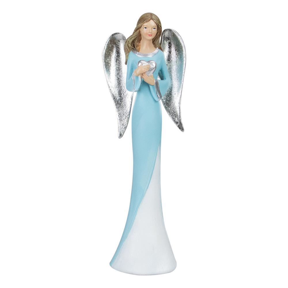 16" Blue and White Angel Figure Holding a Heart. Picture 1