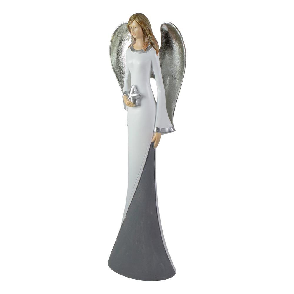 16" Silver and White Tabletop Angel Figure. Picture 4