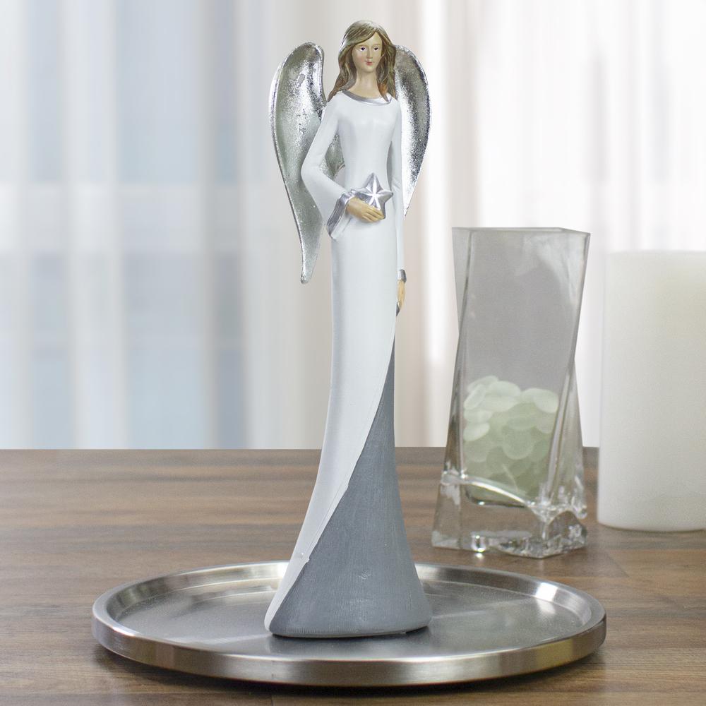16" Silver and White Tabletop Angel Figure. Picture 2
