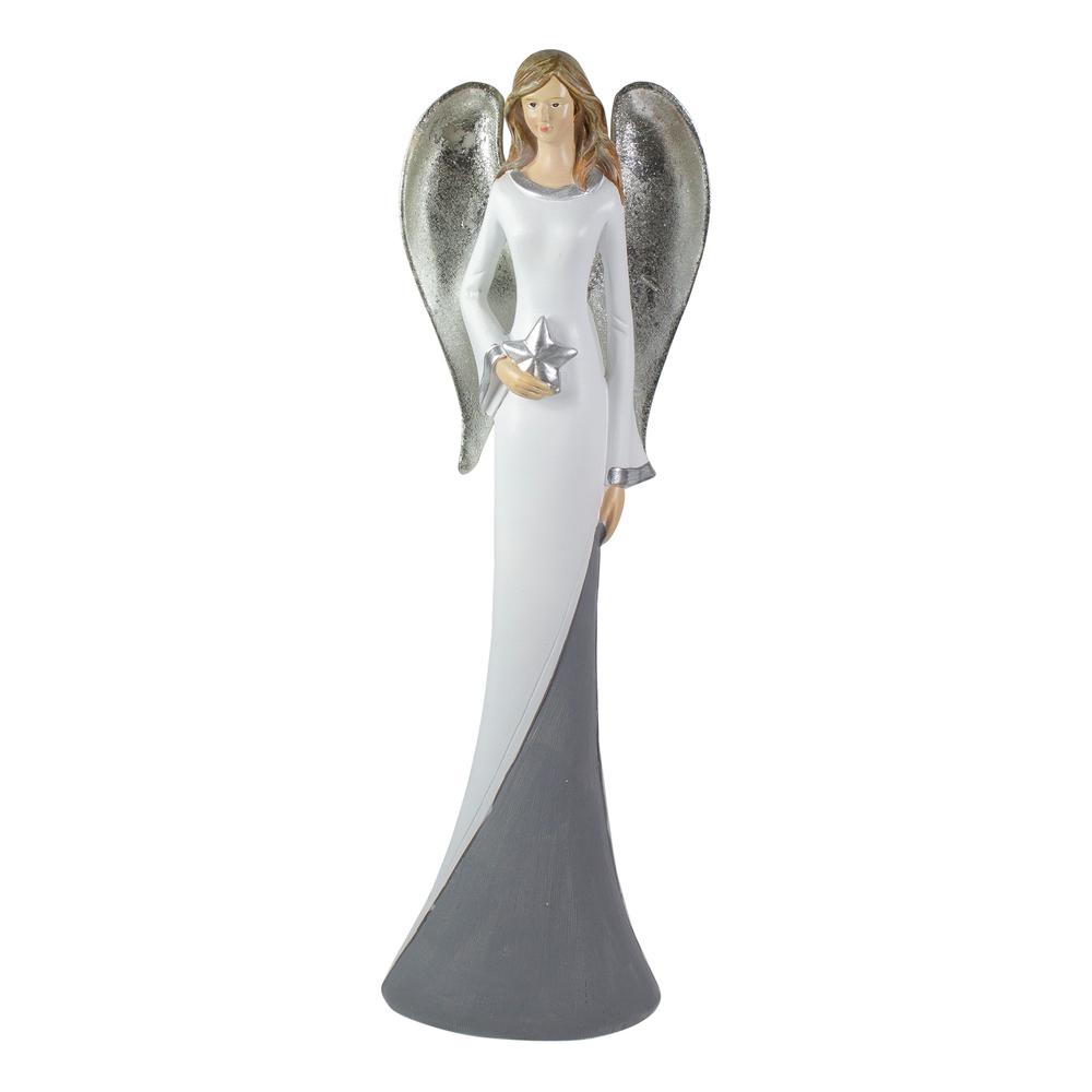 16" Silver and White Tabletop Angel Figure. The main picture.
