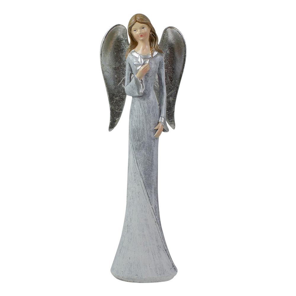 6.5" Gray and White Angel Figure Holding a Star. Picture 1