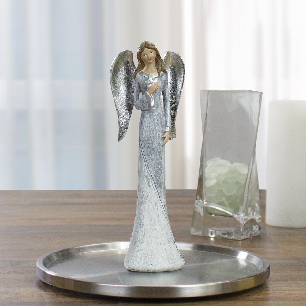 6.5" Gray and White Angel Figure Holding a Star. Picture 2