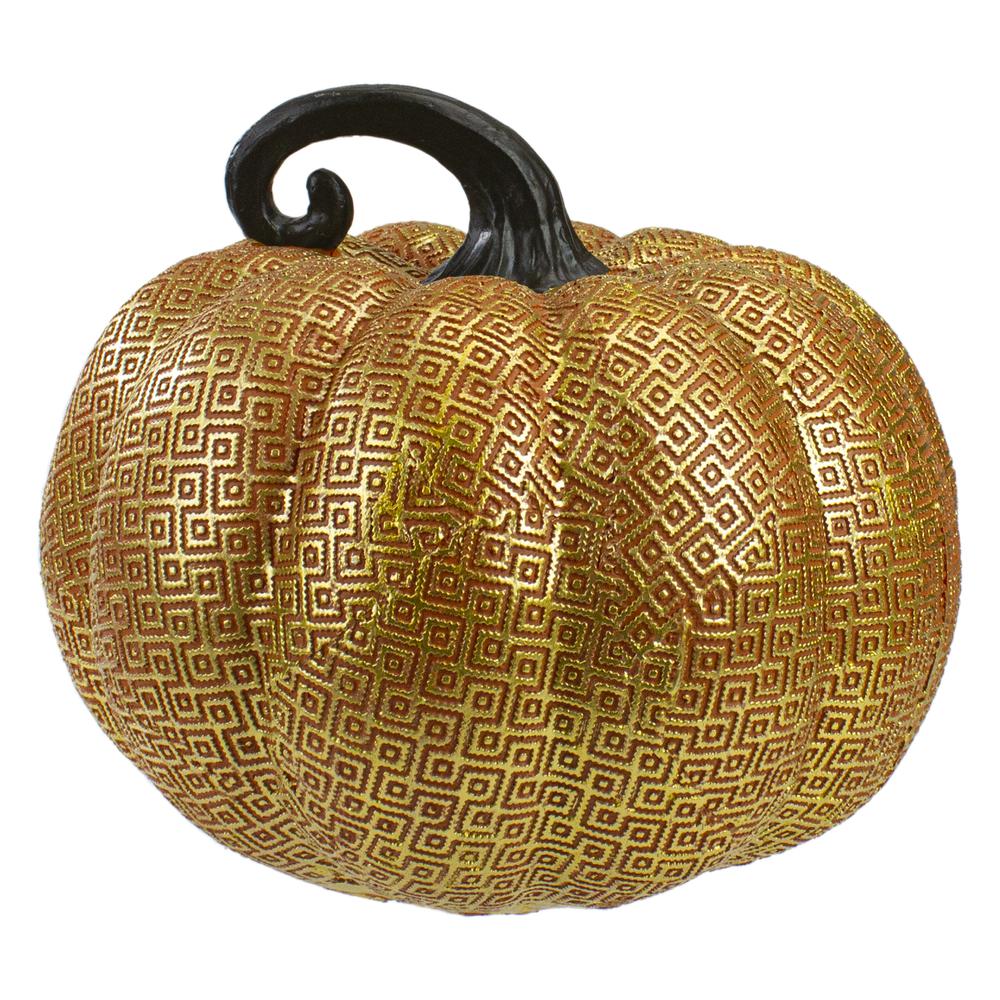 7.5" Gold and Orange Textured Pumpkin Fall Decoration. Picture 1