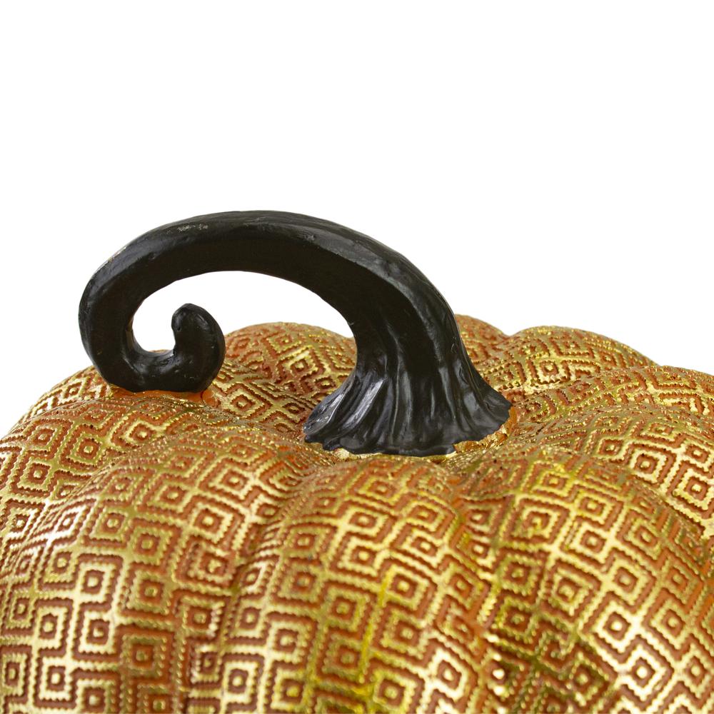 7.5" Gold and Orange Textured Pumpkin Fall Decoration. Picture 3
