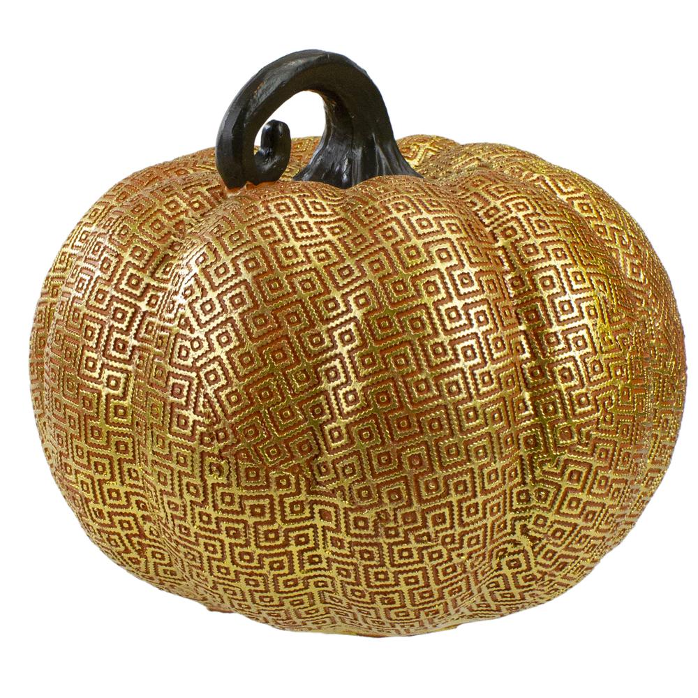 7.5" Gold and Orange Textured Pumpkin Fall Decoration. Picture 4