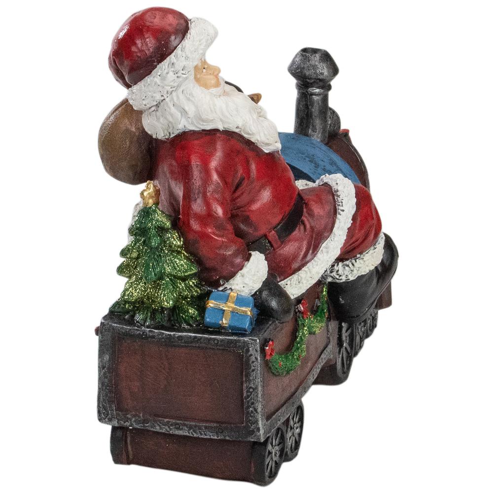 14" Red and Blue Santa on a Train Christmas Tabletop Decoration. Picture 4