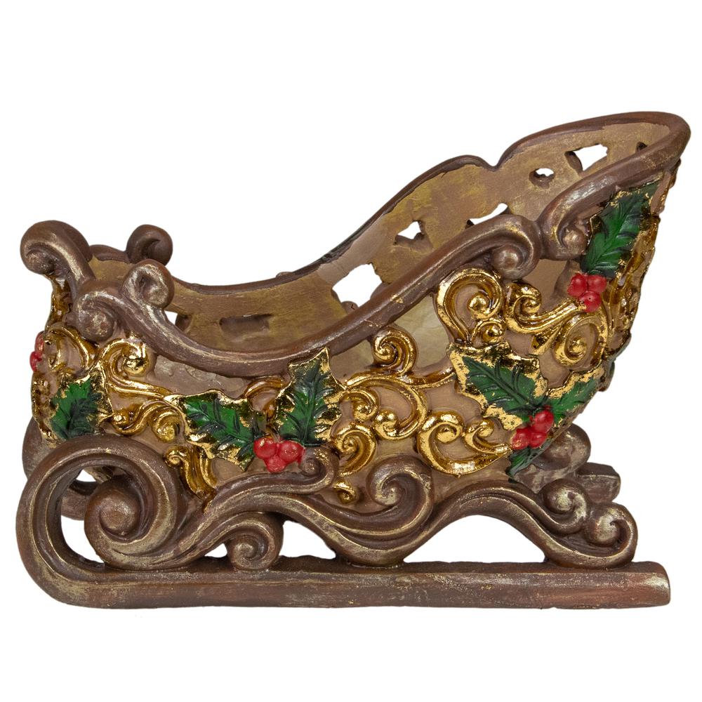 8.75" Brown and Gold Sleigh Tabletop Christmas Decoration. Picture 1