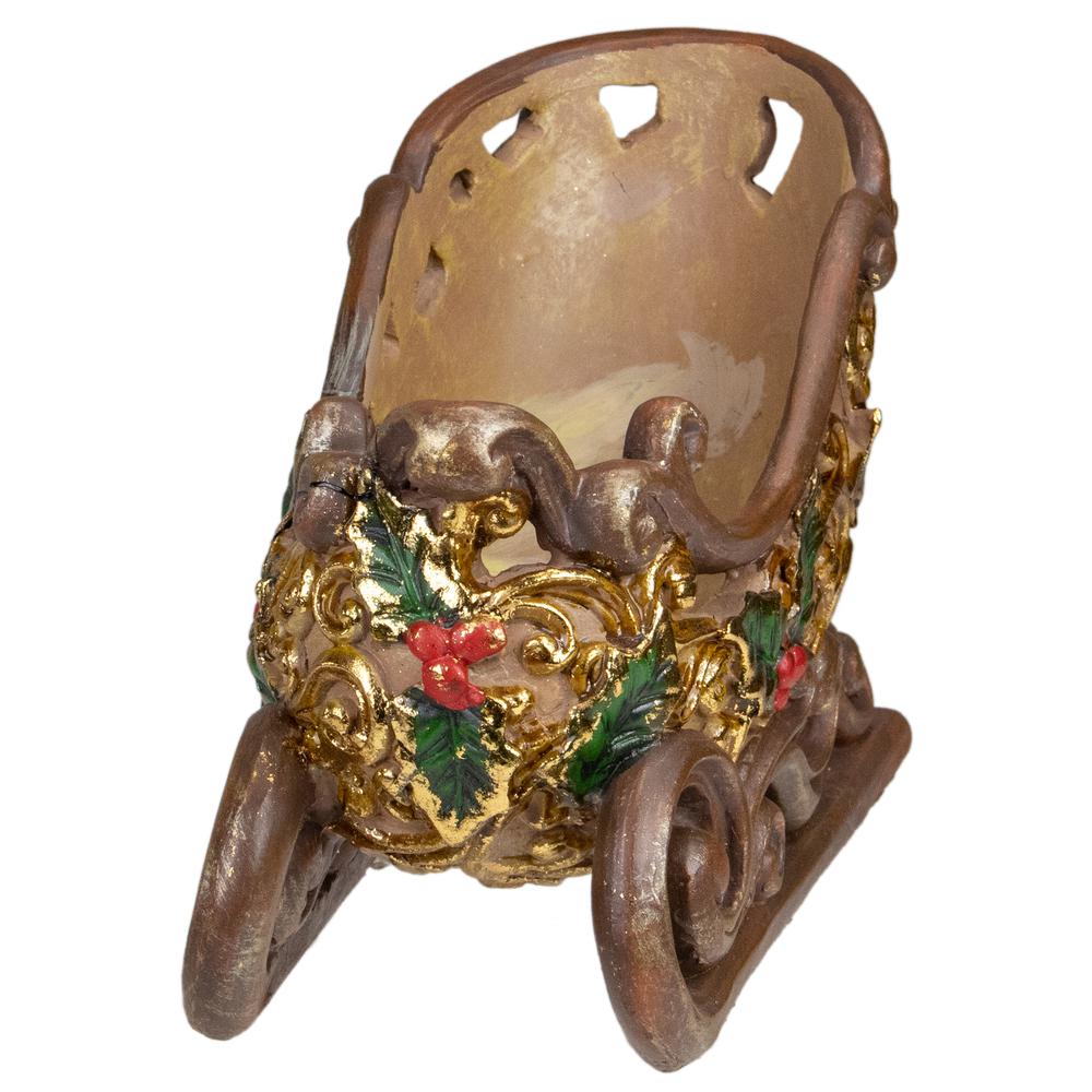 8.75" Brown and Gold Sleigh Tabletop Christmas Decoration. Picture 2