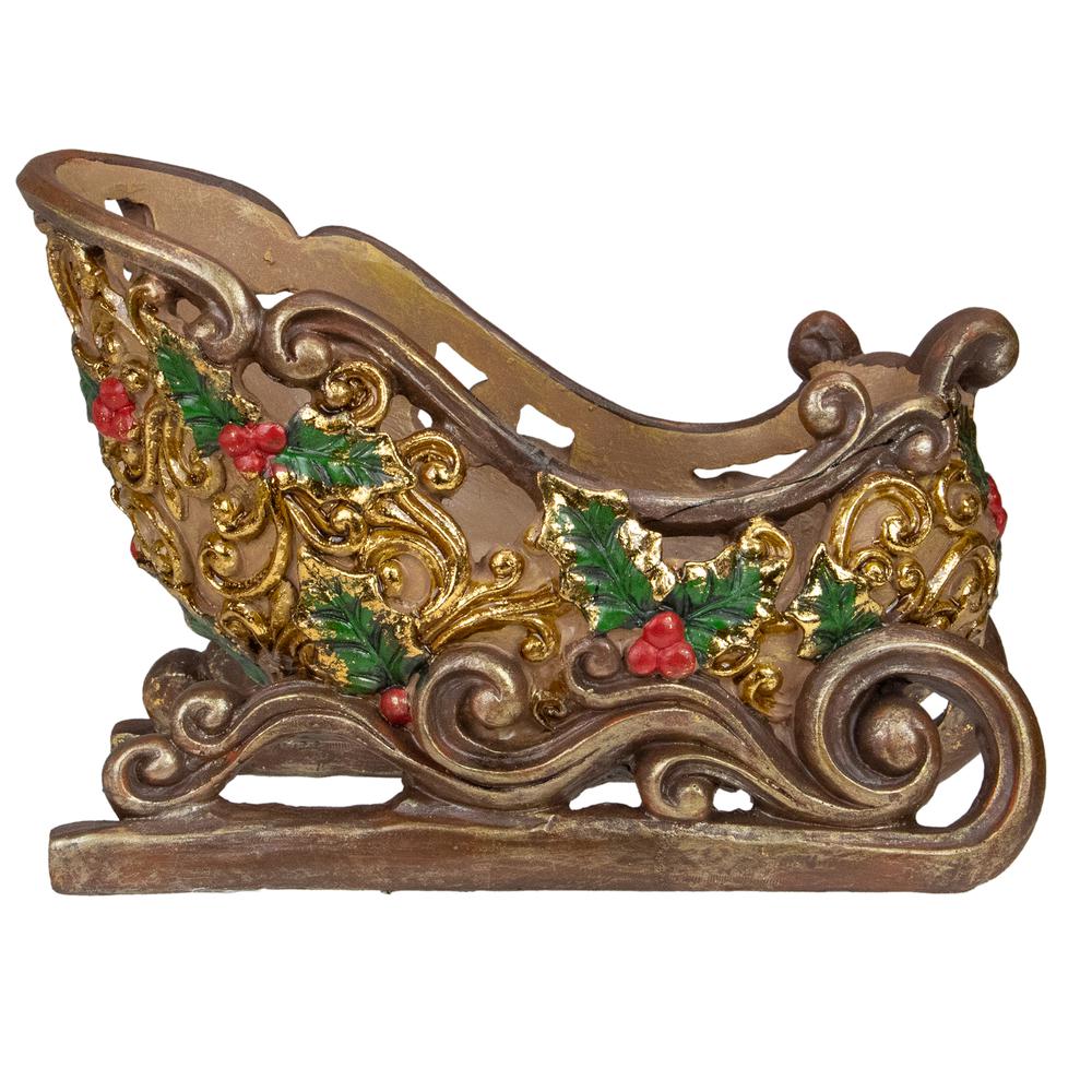 8.75" Brown and Gold Sleigh Tabletop Christmas Decoration. Picture 3