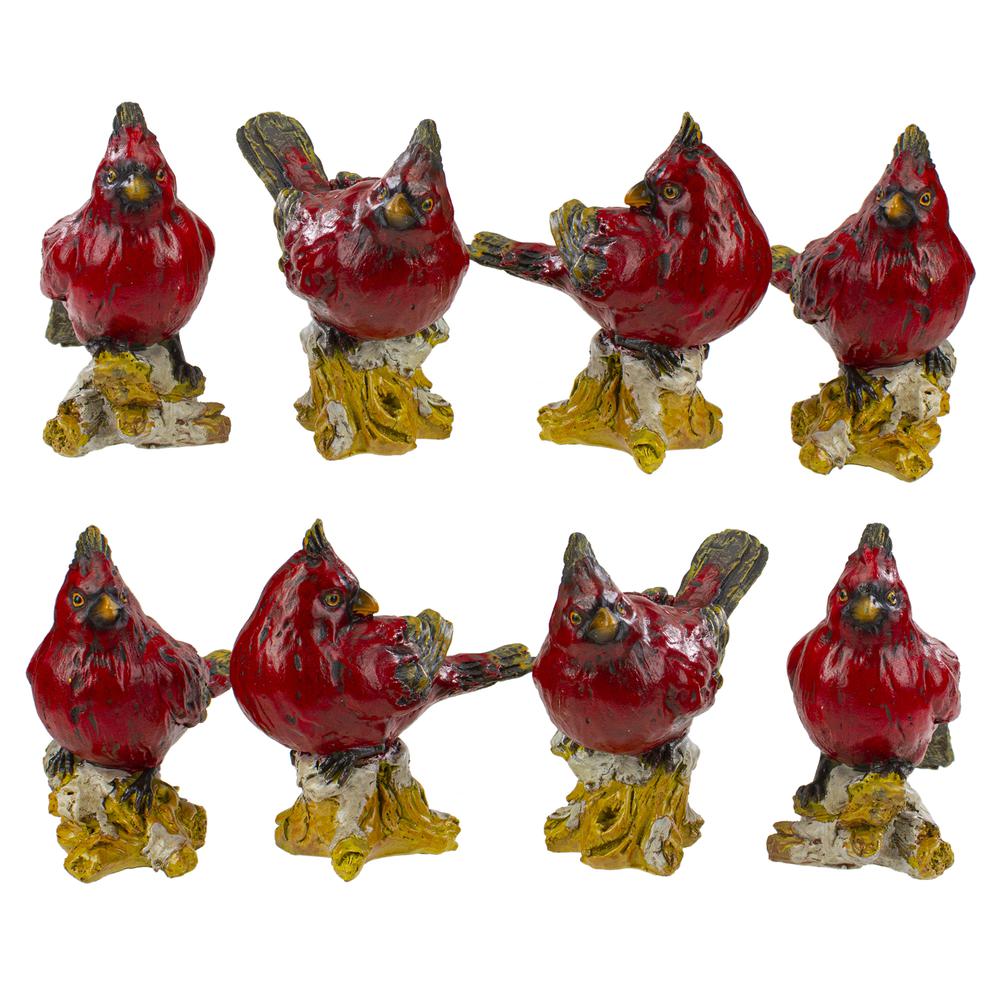 Set of 8 Red Cardinal Bird Christmas Figures 4.5". Picture 2