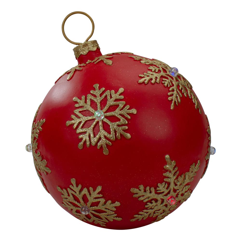 12-Inch Red and Gold Large Christmas Ball Ornament Tabletop LED Decoration. Picture 1