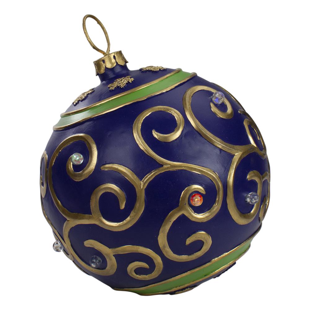 12-Inch Blue and Gold Large Christmas Ball Ornament Tabletop LED Decoration. Picture 1