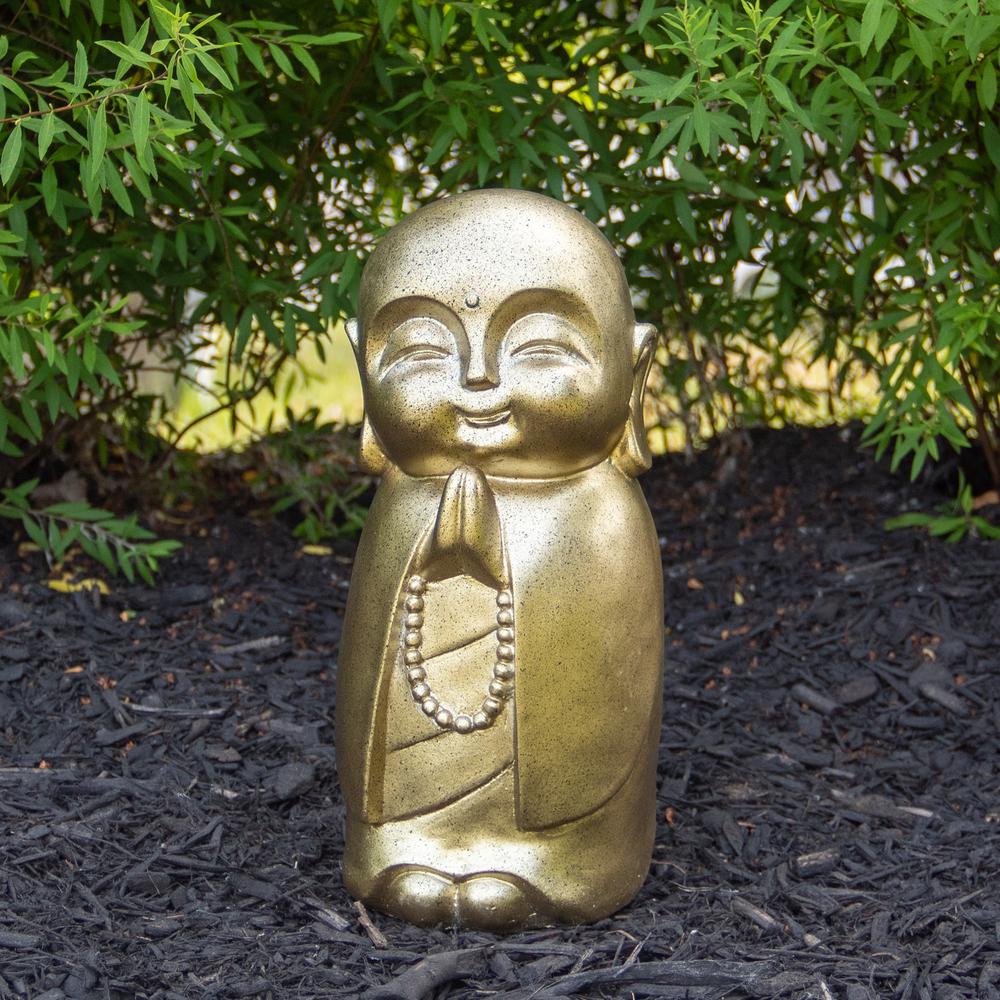 11.5" Golden Buddhist Monk Outdoor Garden Statue. Picture 2