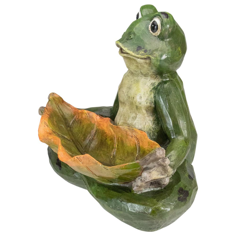 14" Green Frog with Leaf Birdfeeder Outdoor Garden Statue. Picture 4