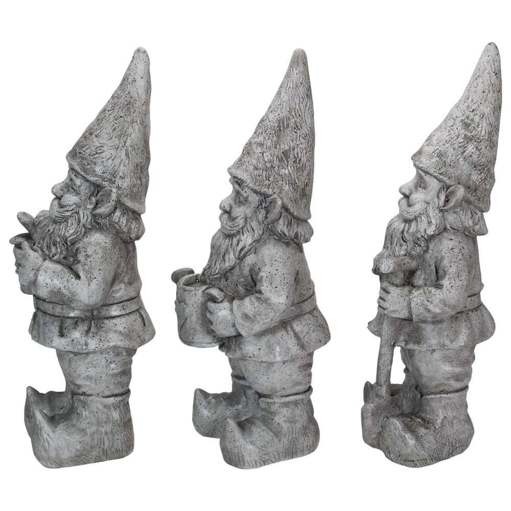 Set of 3 Gray Gardening Garden Gnomes Outdoor Statues 15.75". Picture 4