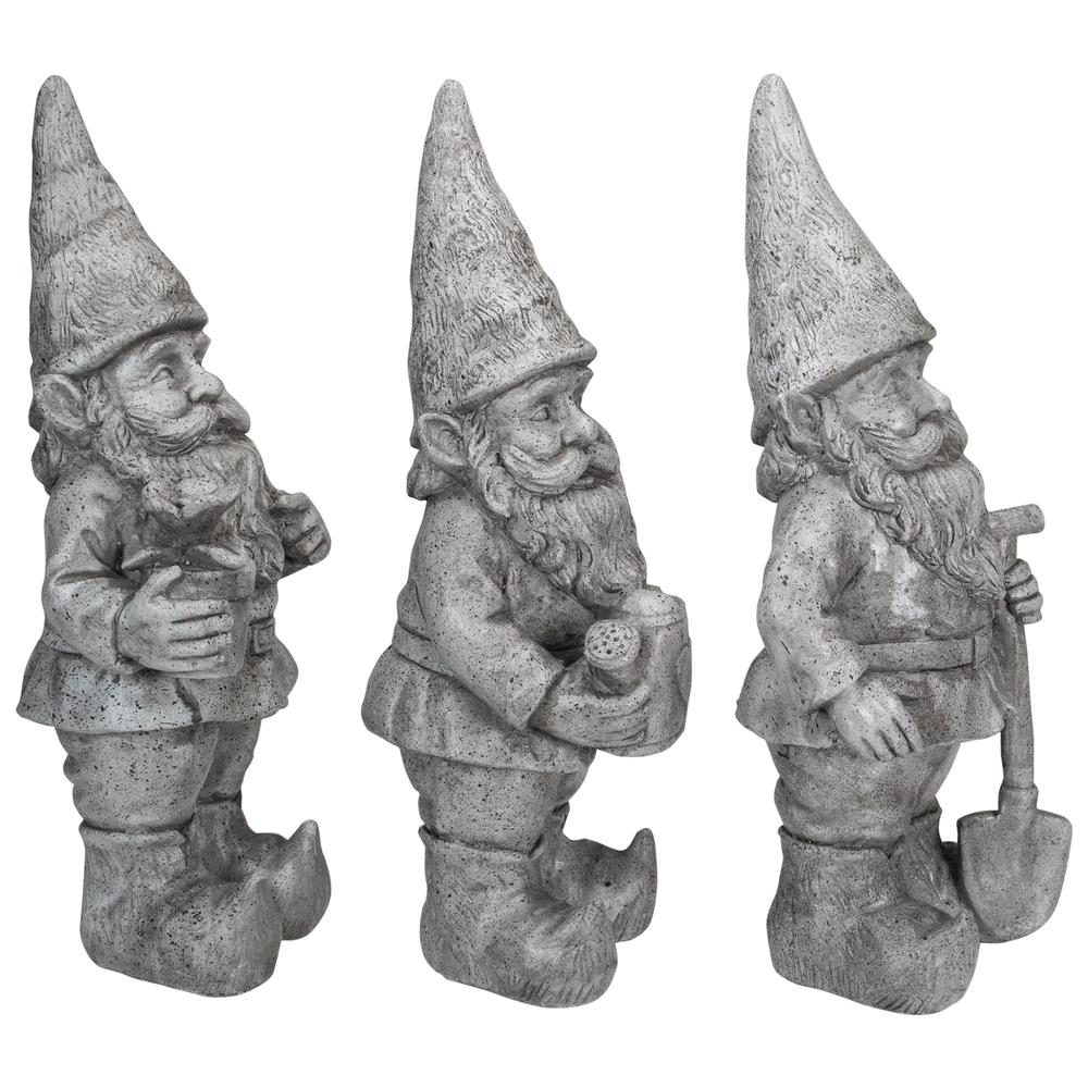 Set of 3 Gray Gardening Garden Gnomes Outdoor Statues 15.75". Picture 3