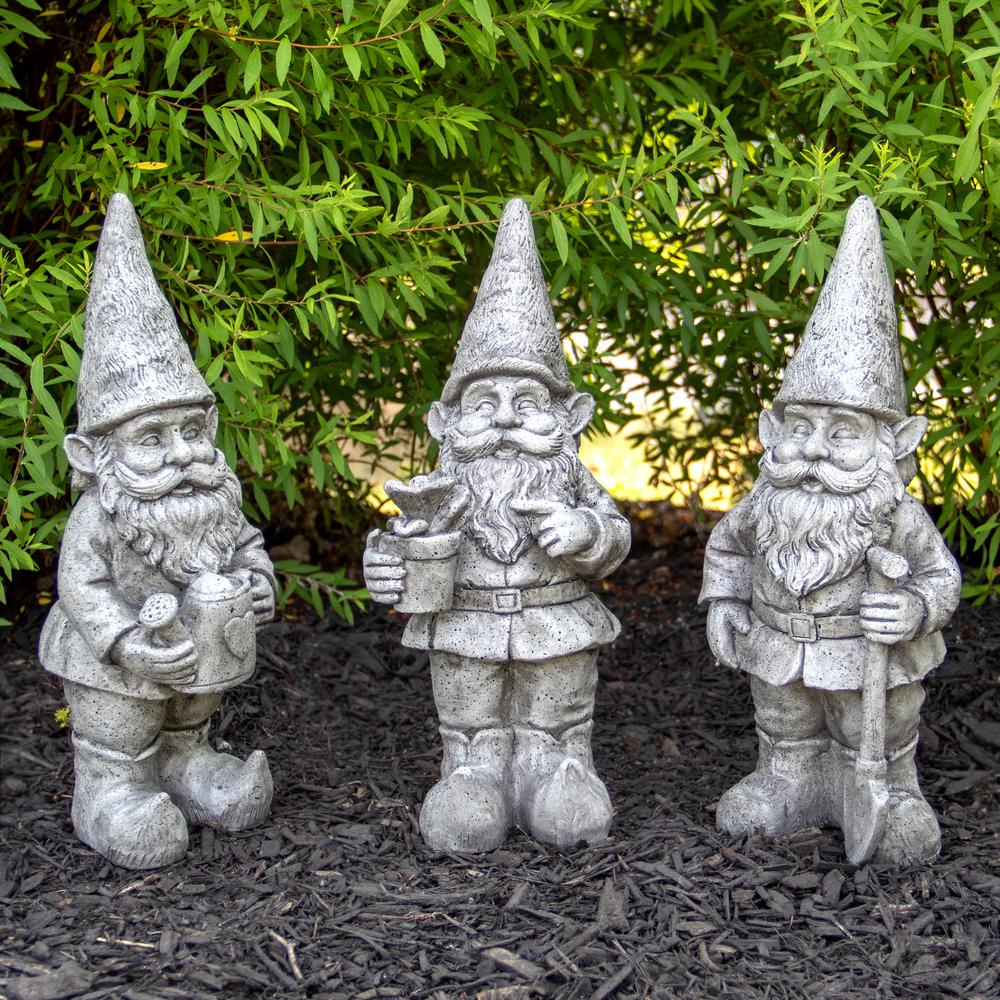 Set of 3 Gray Gardening Garden Gnomes Outdoor Statues 15.75". Picture 2