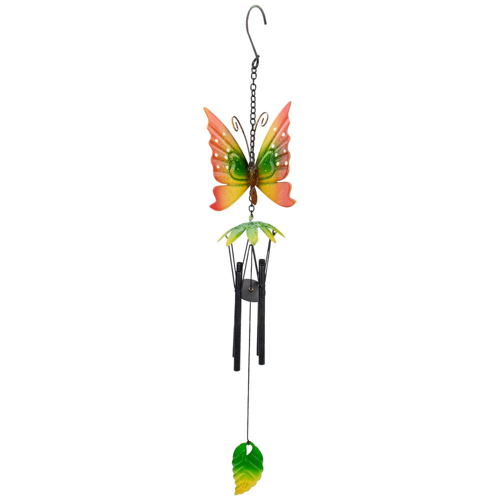 19" Red Metal Butterfly Outdoor Garden Windchime. Picture 1
