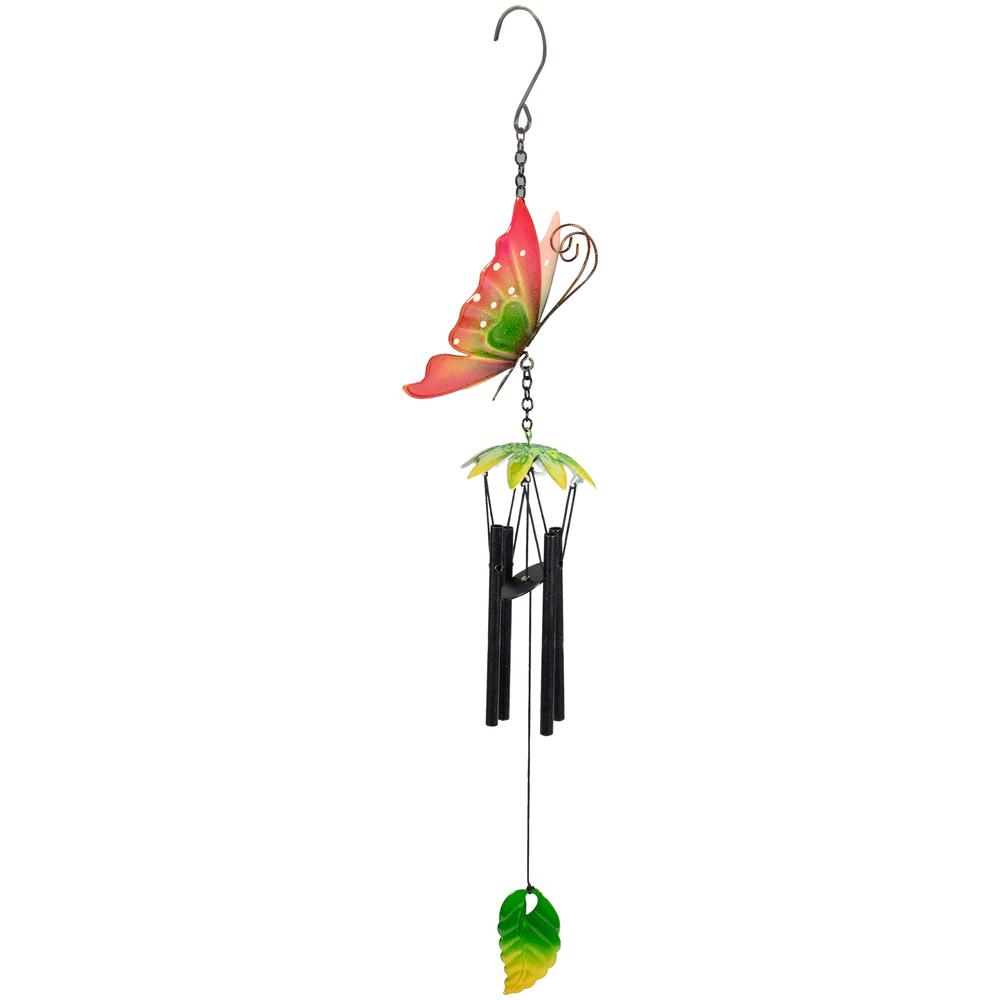 19" Red Metal Butterfly Outdoor Garden Windchime. Picture 3