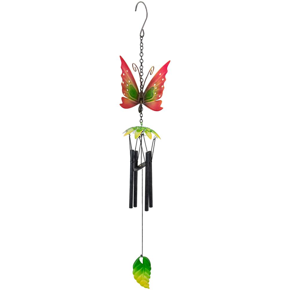 19" Red Metal Butterfly Outdoor Garden Windchime. Picture 5