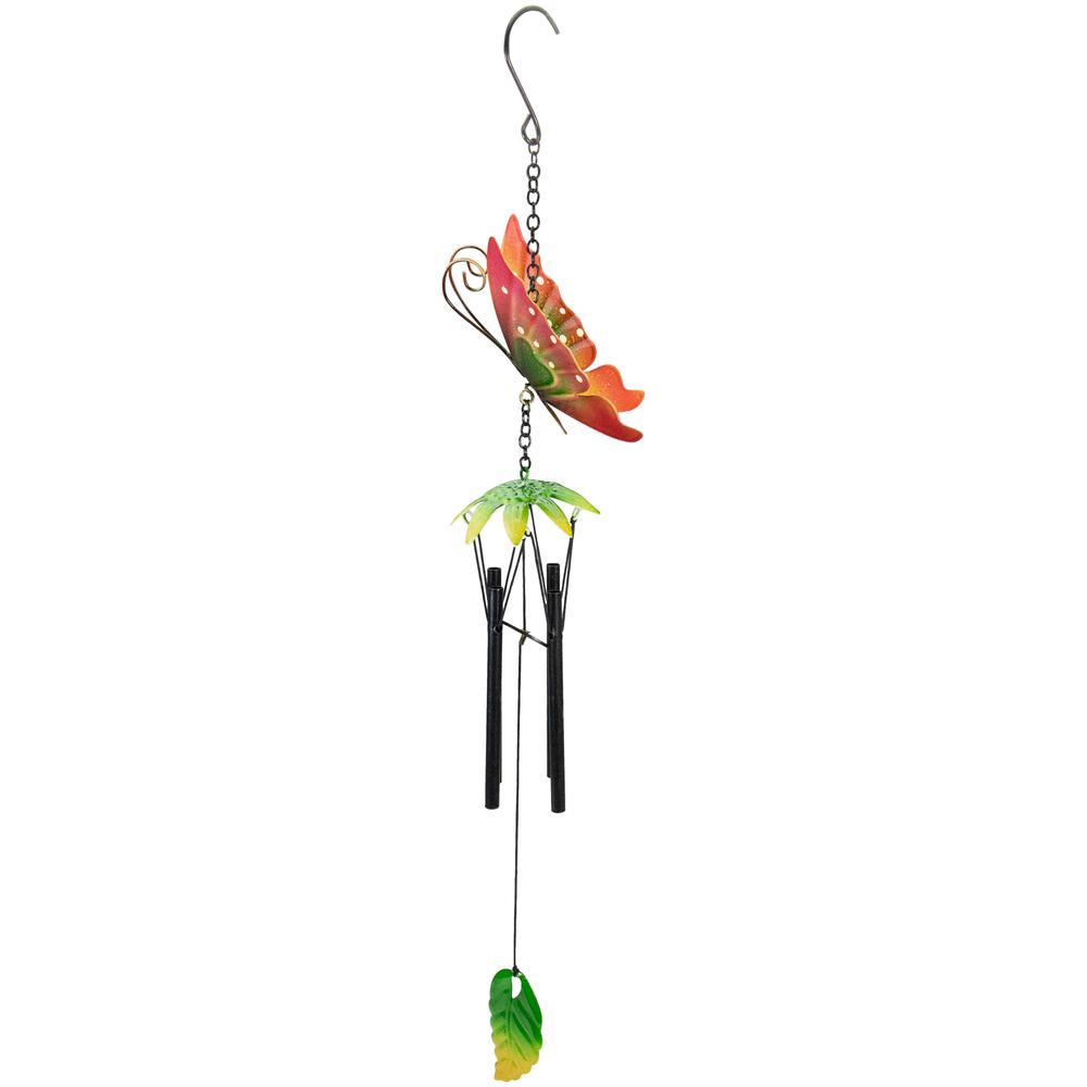 19" Red Metal Butterfly Outdoor Garden Windchime. Picture 4