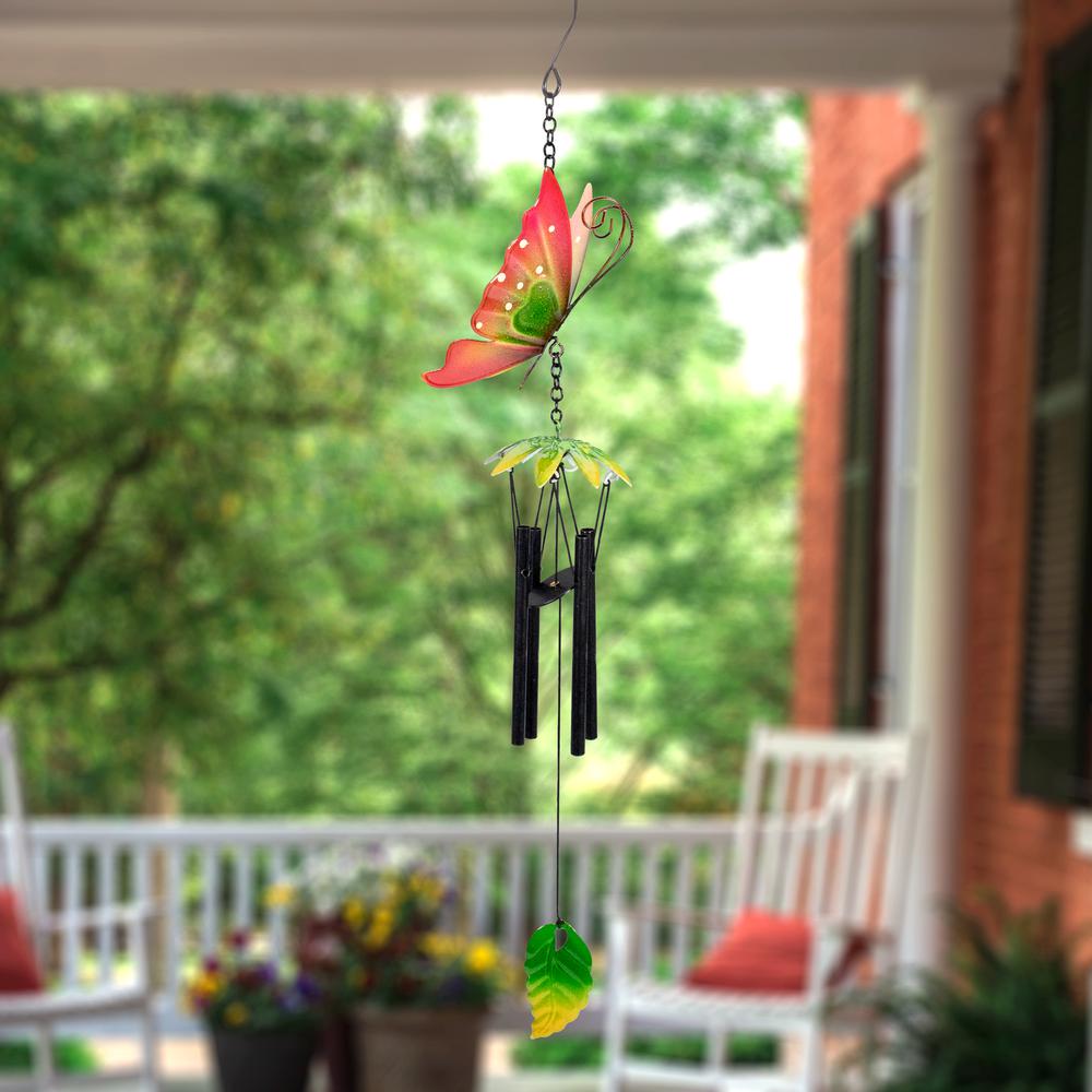 19" Red Metal Butterfly Outdoor Garden Windchime. Picture 2