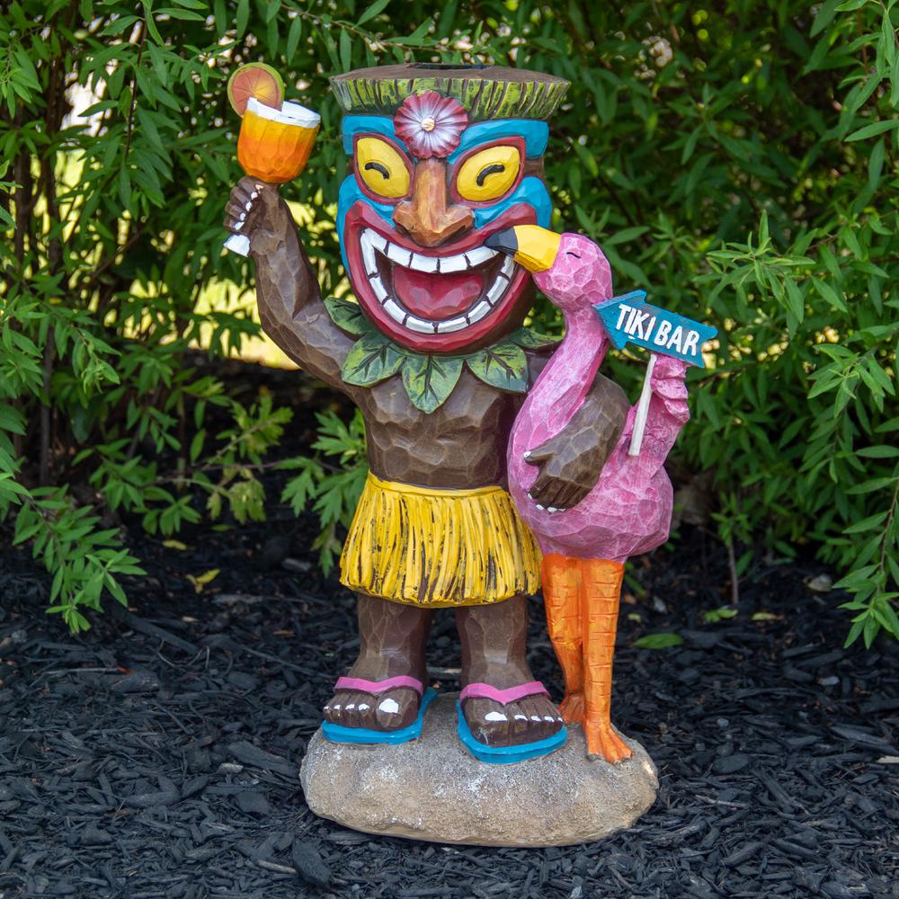16" Solar Lighted Polynesian Outdoor Garden Tropical Tiki Bar Statue. Picture 2