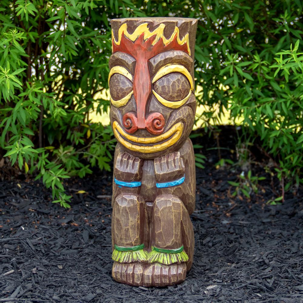 16" Solar Lighted Polynesian Outdoor Garden Fire Tiki Statue. Picture 2