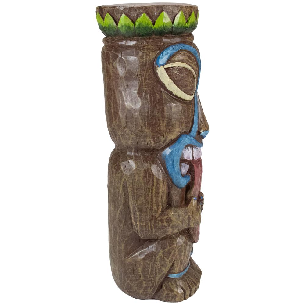 16" Solar Lighted Polynesian Outdoor Garden Tongue Out Tiki Statue. Picture 4